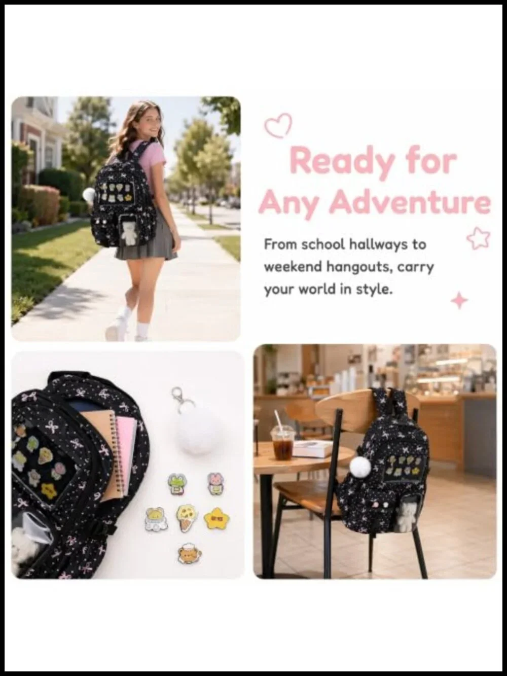 Girls Backpack with Lunch Box Ita Bag Bow Backpack School Anti Theft